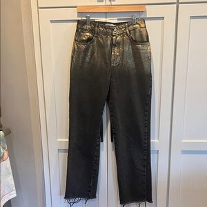 Zara Black Straight Leg Jeans with Subtle Metallic Sheen